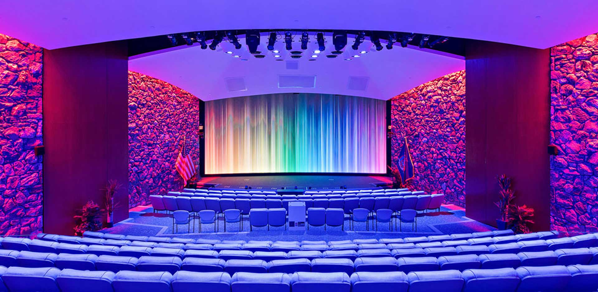 Colorful lighting and LED display at IBM auditorium